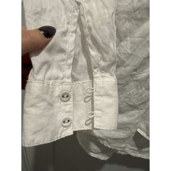 Women’s Cynthia Rowley White Linen Blouse Tunic Roll Tab Sleeve Medium Light - Picture 2 of 5